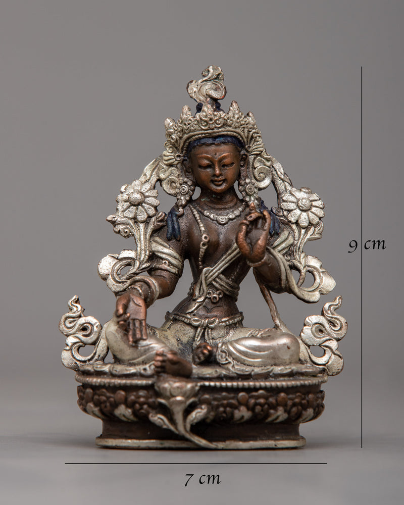 Quality Tiny Green Tara Copper Statue | Machine-Made with Copper Body for Spiritual Grace