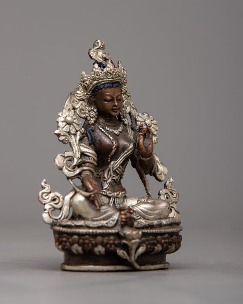 Quality Tiny Green Tara Copper Statue | Machine-Made with Copper Body for Spiritual Grace