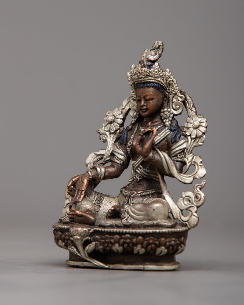 Quality Tiny Green Tara Copper Statue | Machine-Made with Copper Body for Spiritual Grace