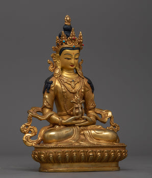 Beautiful Amitayus Gold Gilded 22cm Statue | Handcrafted Copper Art