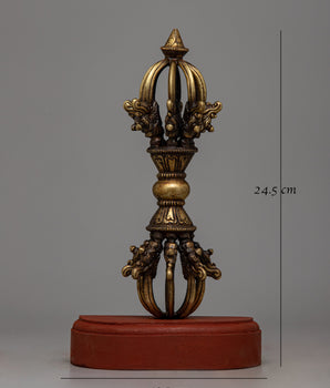 Brass Vajra with Wooden Stand | Embrace Spiritual Power with this Symbol of Strength