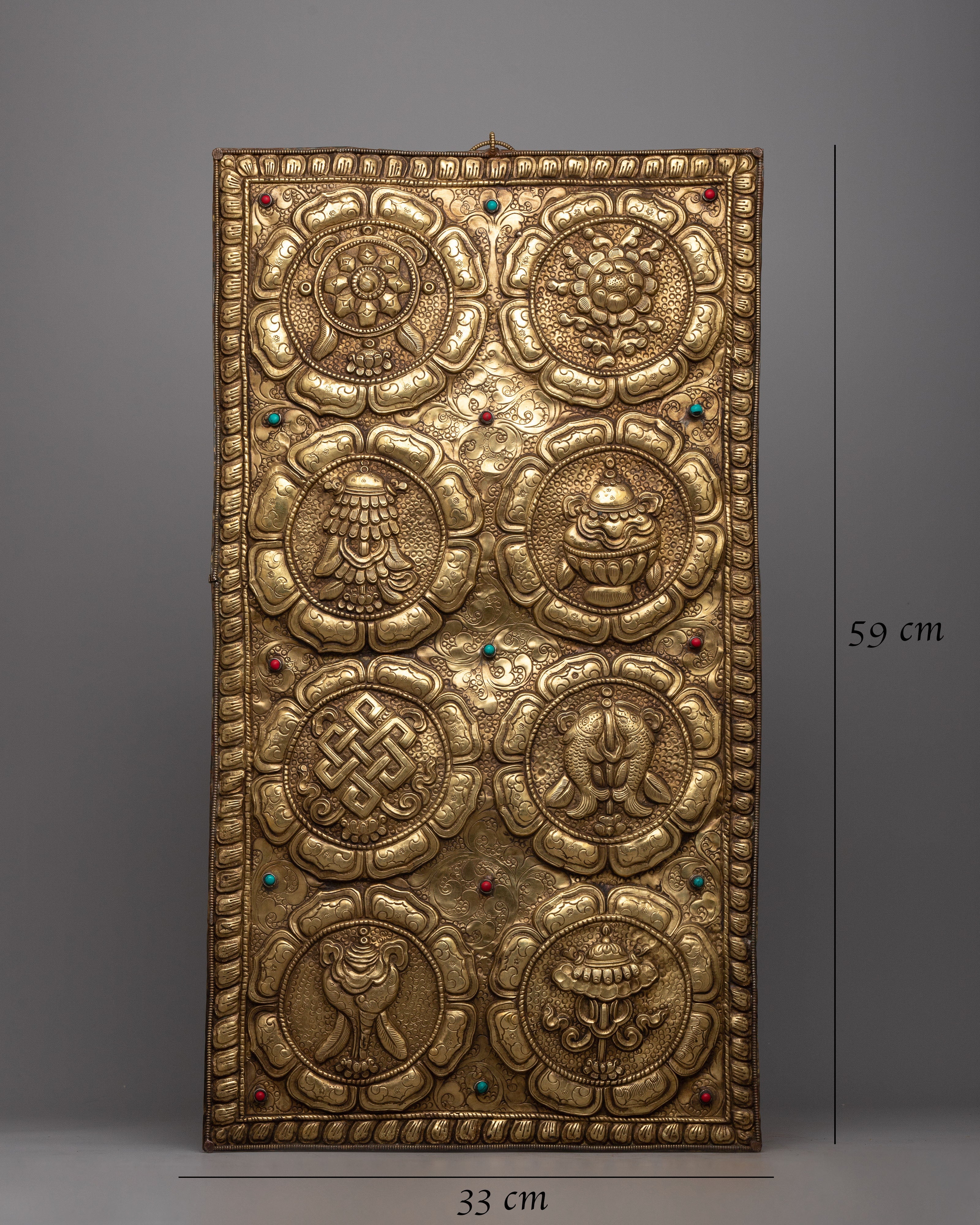 Large Outdoor Metal Art | Eight Auspicious Symbol Carved Wall Hanging