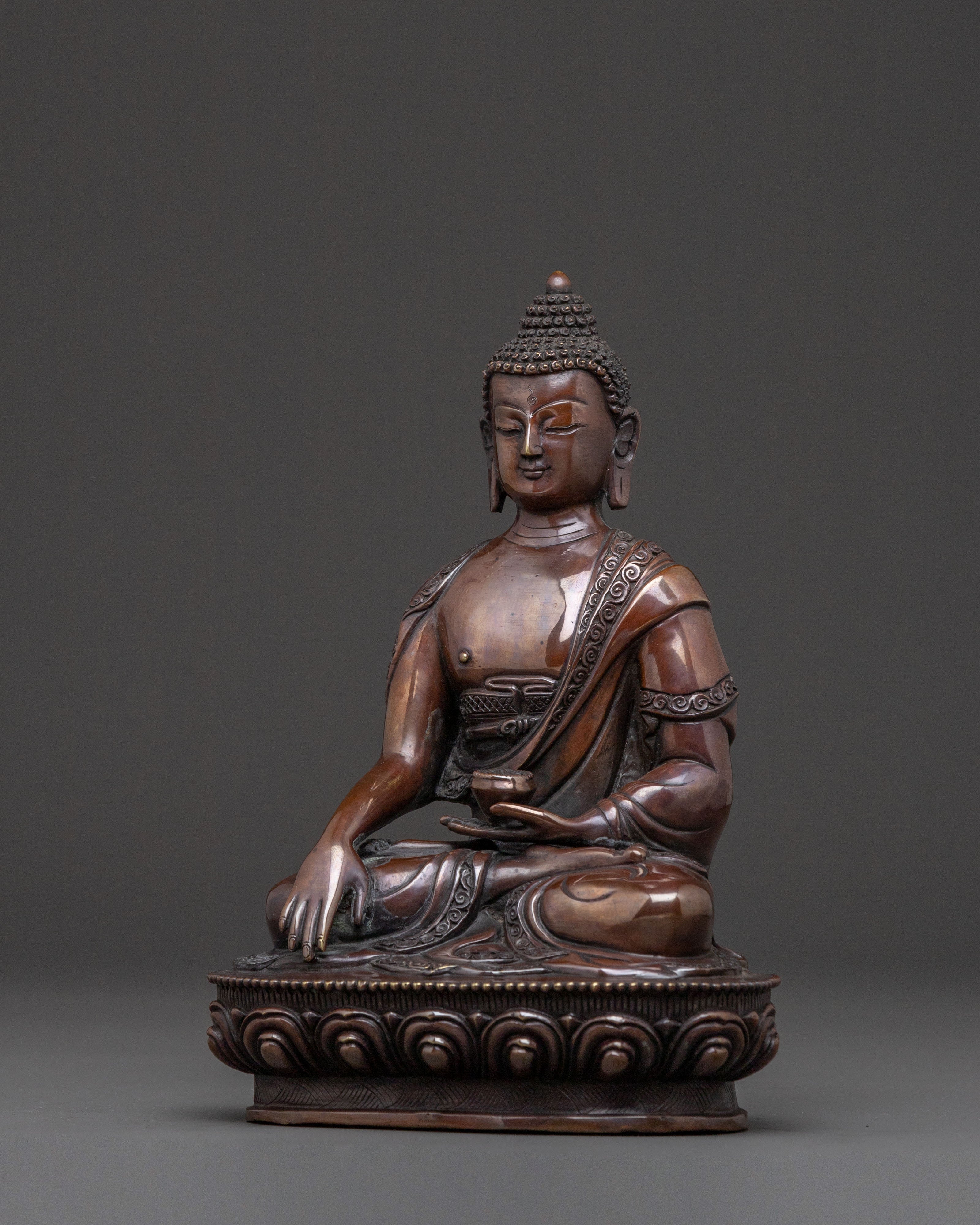 Historical Shakyamuni Buddha: Oxidized Copper Statue