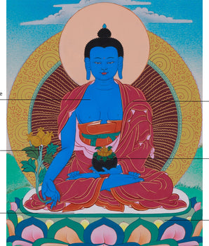 Sacred Buddha Medicine Thangka | Buddha of Healing and Protection