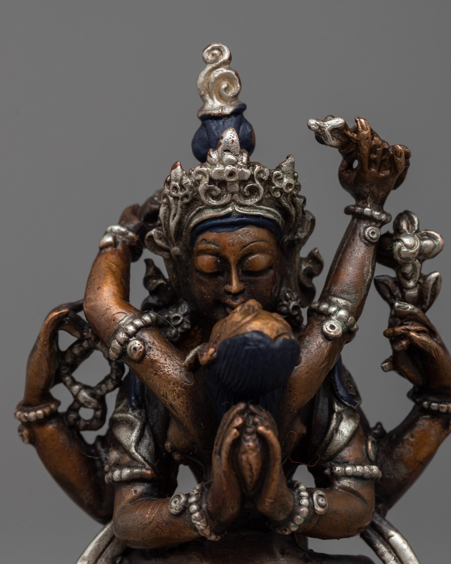 Machine-Made Chenresig Statue in Oxidized Copper | Symbolizing Divine Mercy and Spiritual Grace