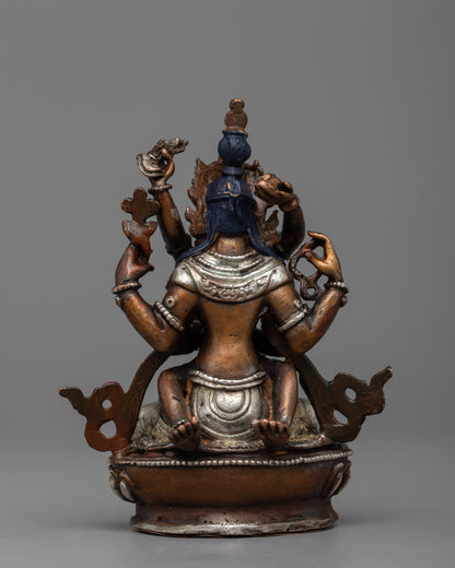 Machine-Made Chenresig Statue in Oxidized Copper | Symbolizing Divine Mercy and Spiritual Grace