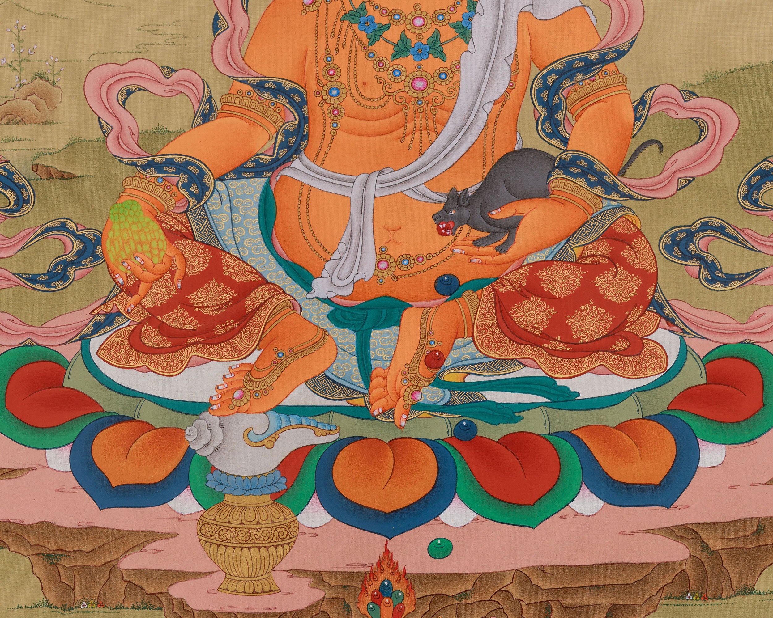 Dzambhala Wealth God Thangka | Tibetan Buddhist Prosperity Art