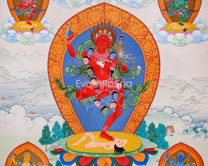 Dorje Phagmo with Four Dakini Thangka | Karma Kagyu Tradition | Exclusive Tibetan Painting