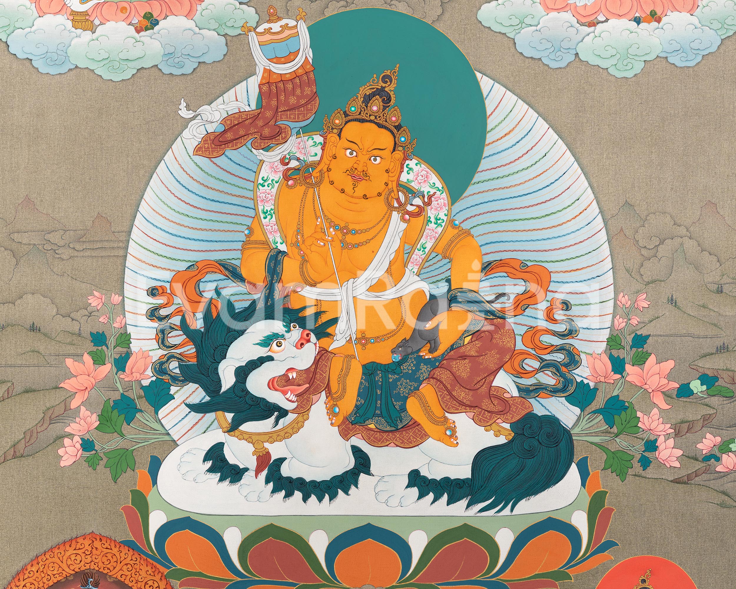5 Jambhala Thangka Print | Buddhist Wealth Deity, Dzambhala | Artwork for Prosperity and Success