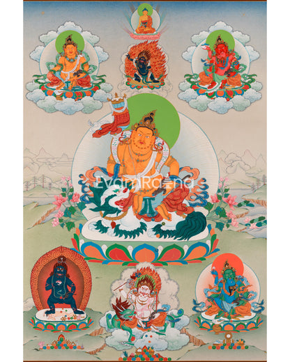 Namtoshe with Five Jambala Thangka, Wealth Deities Of Buddhism, Digital Print