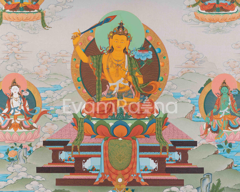 5 Manjushri & Prajna Paramita, Saraswati, White Tara, Green Tara, Bodhisattva Thangka, High Quality Giclee Canvas Print, Digital Print