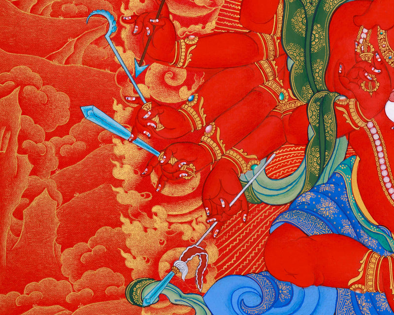 Majestic Red and Gold Ganapati Thangka