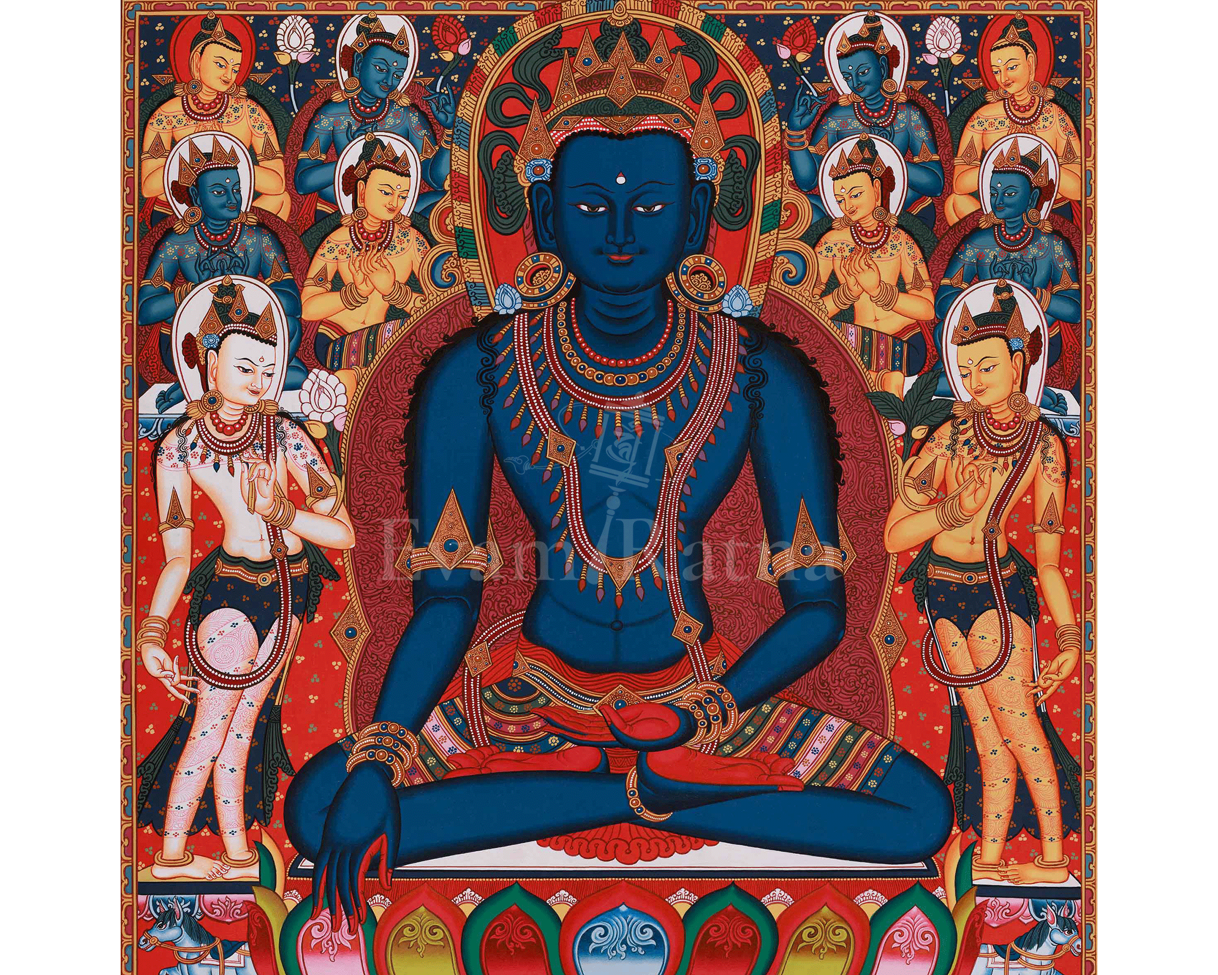 Five Dhyani Buddhas Thangka | A Sacred Representation of the Five Wisdom Buddhas