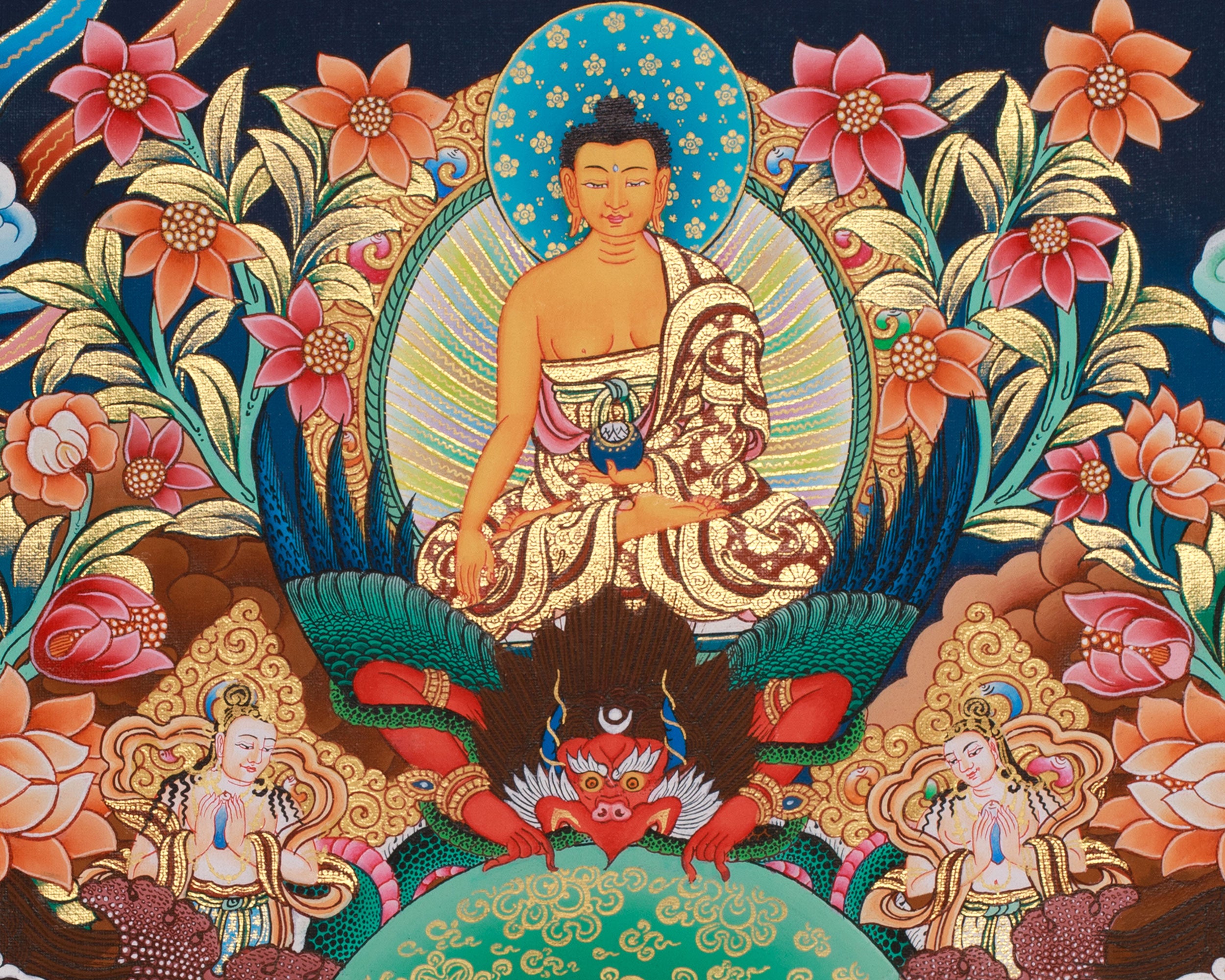 Eight Medicine Buddha Thangka | Hand-Painted in Traditional Style with 24K Gold | Healing Deities | Bhaisajyaguru Arts | Large Artwork