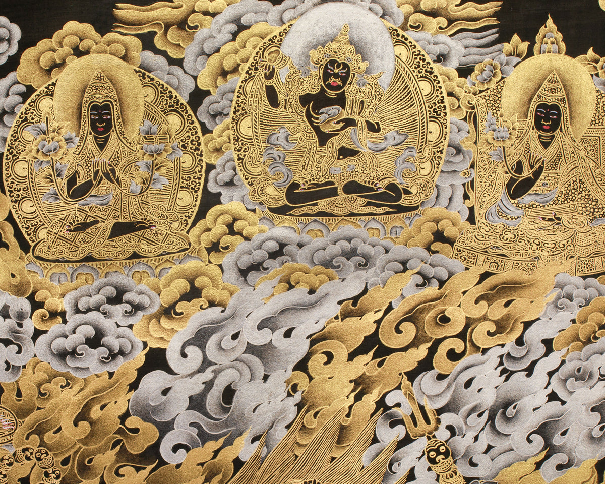 The Wrath of Mahakala | Pure Silver & Gold Embellished Thangka of the Dharma Protector