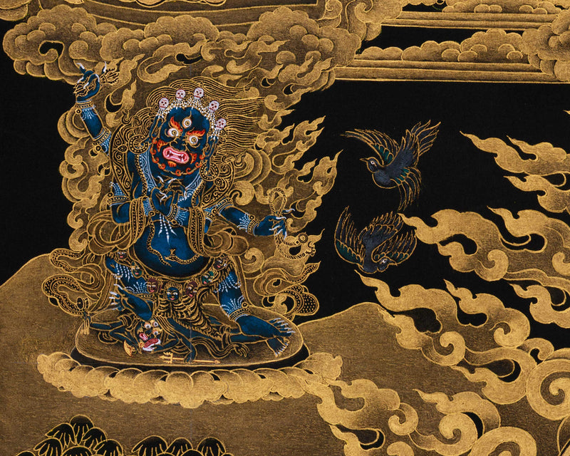 Sakya Mahakala with Retinue, Gold Thangka