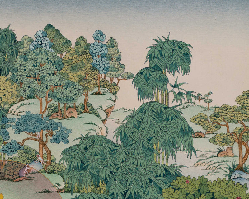 Meditating Shakyamuni Buddha in Jungle, Thangka Painting