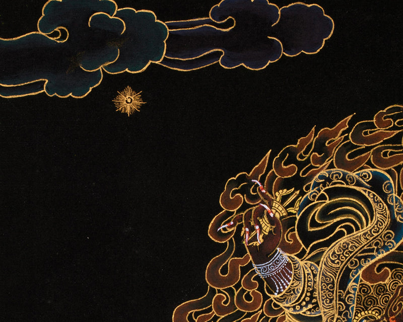 Hand-Painted Gold Thangka of Dorje Drollo | Tibetan Wrathful Buddha