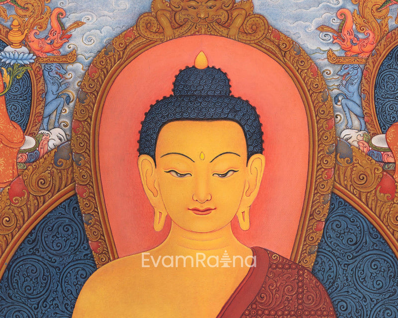 Traditional Buddha Shakyamuni Thangka Print | Peaceful Deity | Home Decor