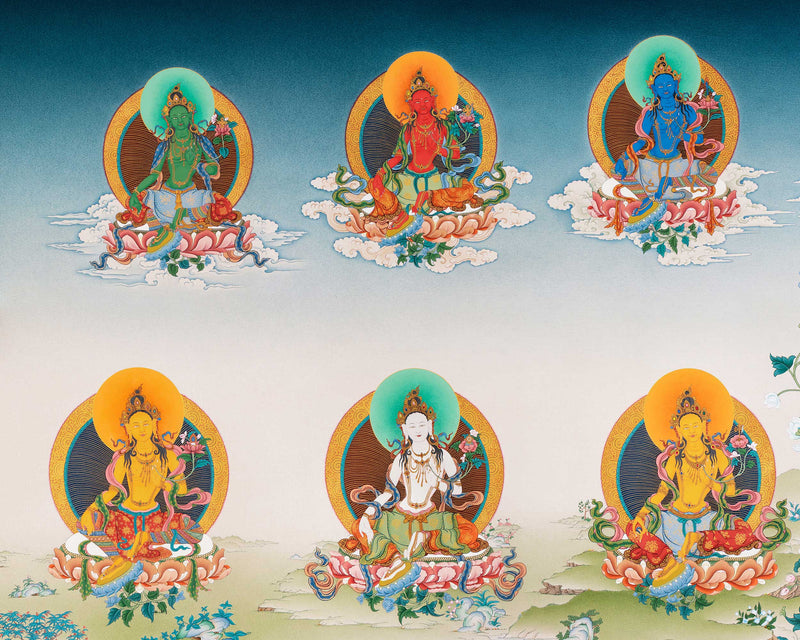 21 Tara | Tibetan Thangka Print | Orgyen Chokgyur Dechen Lingpa Tradition