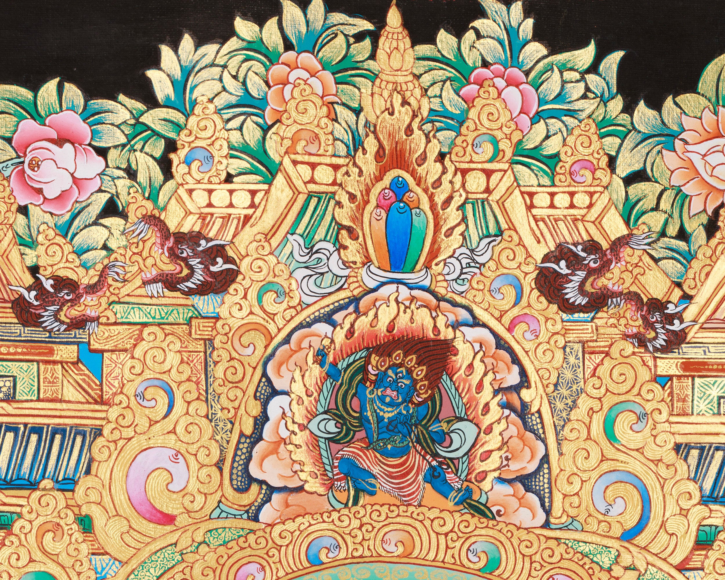 Grand Tibetan Dzambhala Thangka | Hand-Painted Tibetan Wealth Deity Art