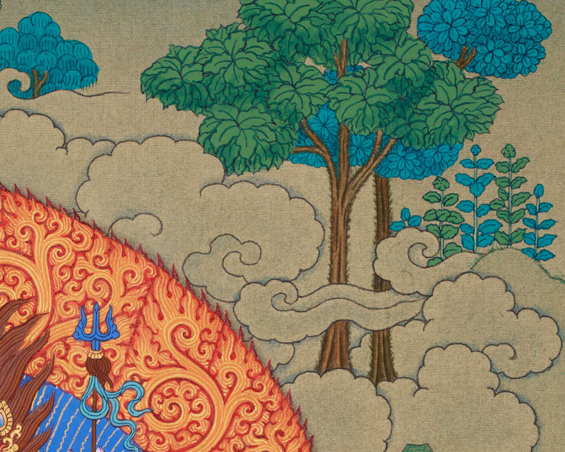 White Mahakala in Sandalwood Jungle, Wonderful Depiction in Thangka