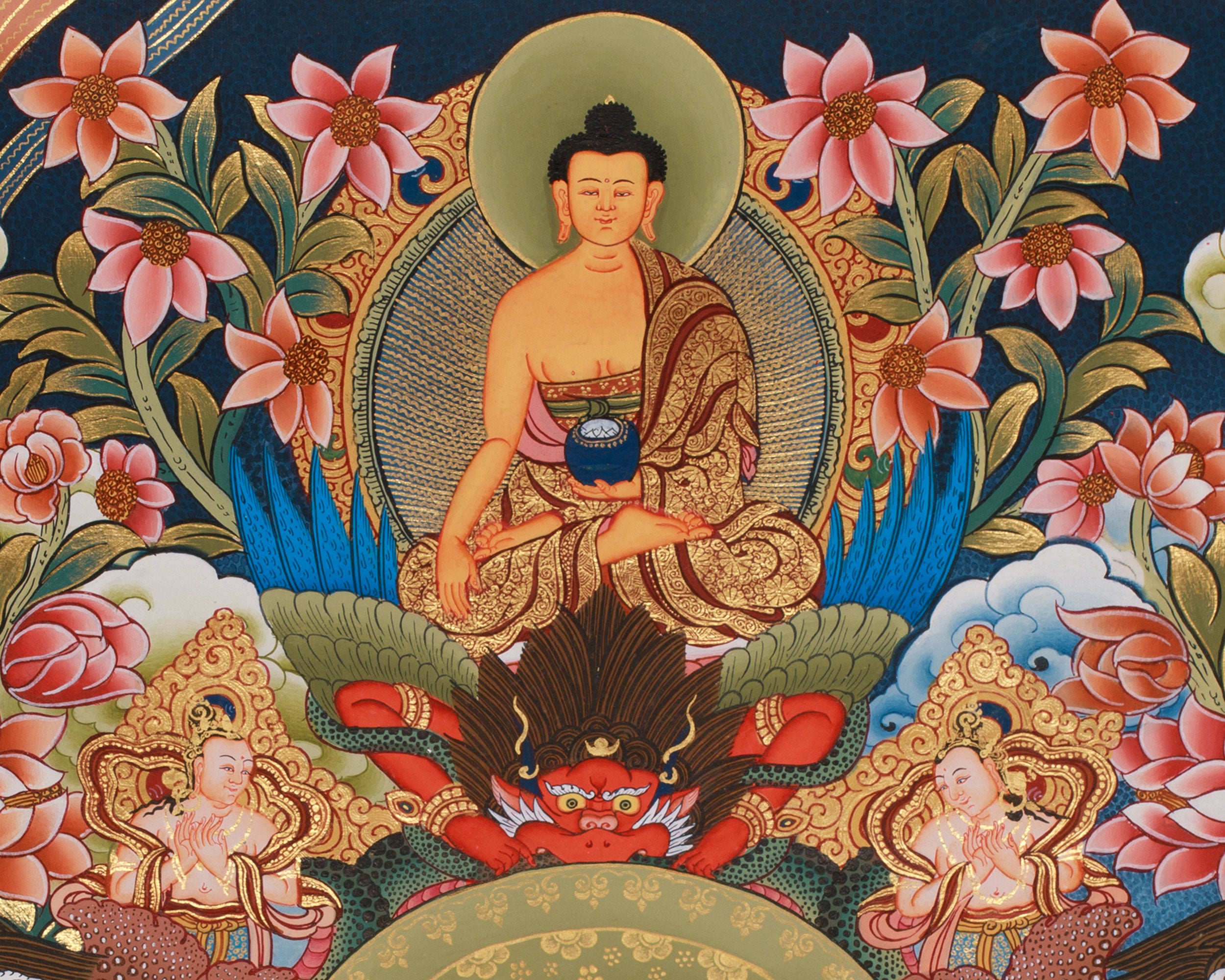 Assembly of 8 Medicine Buddhas | Tibetan Bhaisajyaguru Large Thangka Painting
