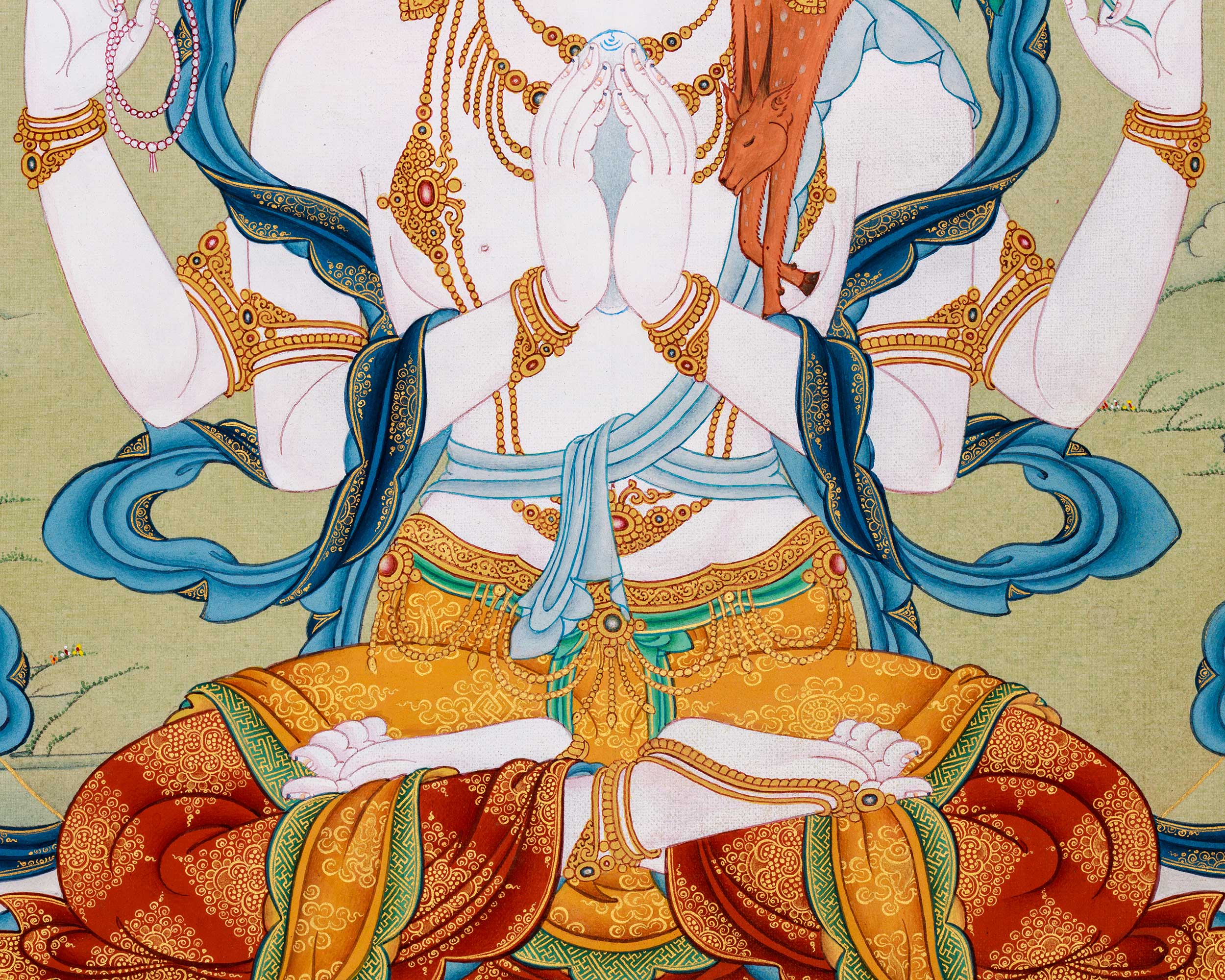 Compassion Buddha Avalokiteshvara Thangka | Authentic Stone Colors from Lhasa, Tibet