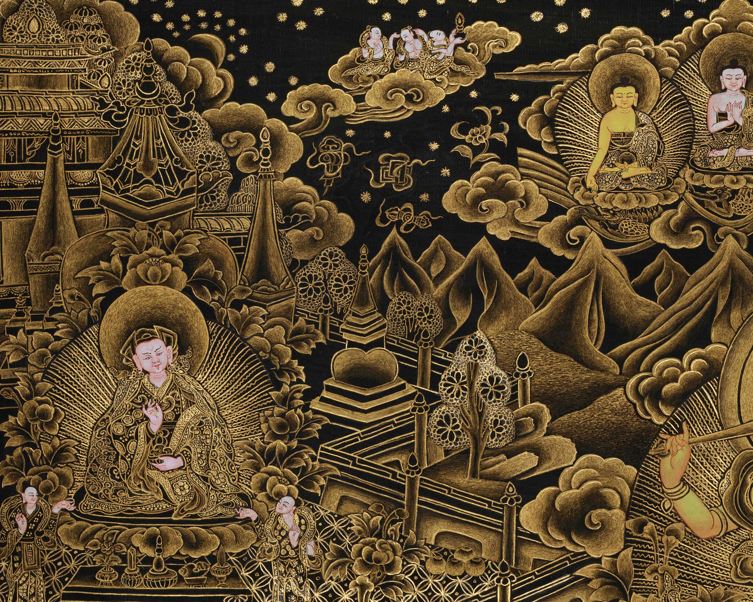 Traditional Vajrayana Buddhist Manjushri | Bodhisattva of Wisdom with 24K Gold