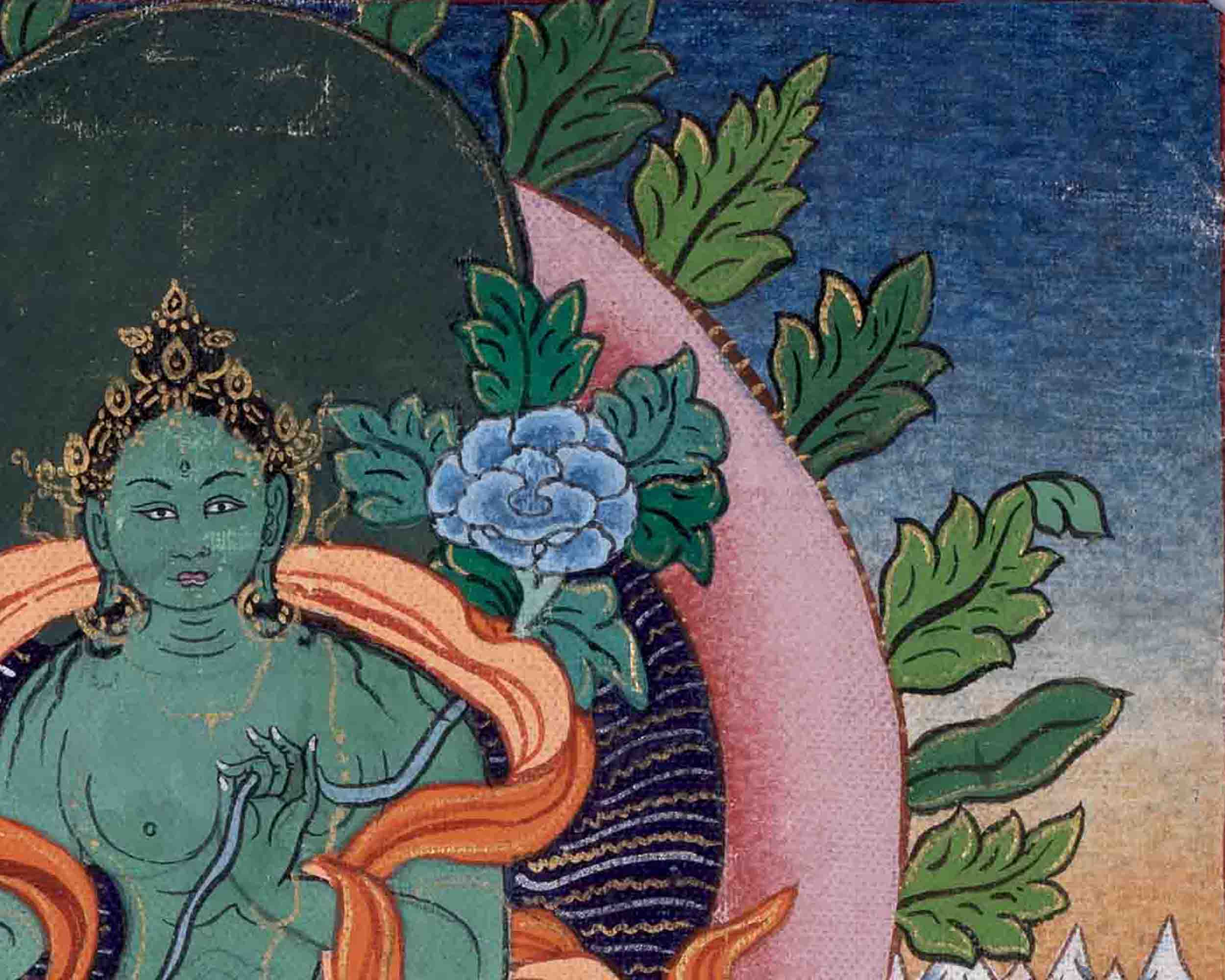 Vintage Green Tara Thangka | Goddess Art