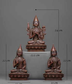 Copper Tsongkhapa With Disciples Statue | Handmade Statues of Buddhist Masters