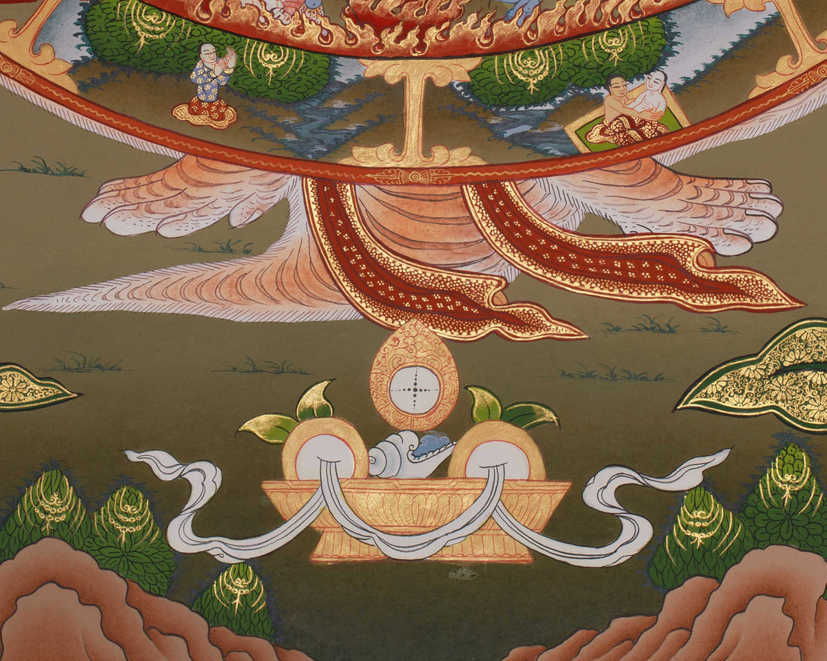 Sacred Thangka of the Wheel of Life | Bhavachakra Artwork