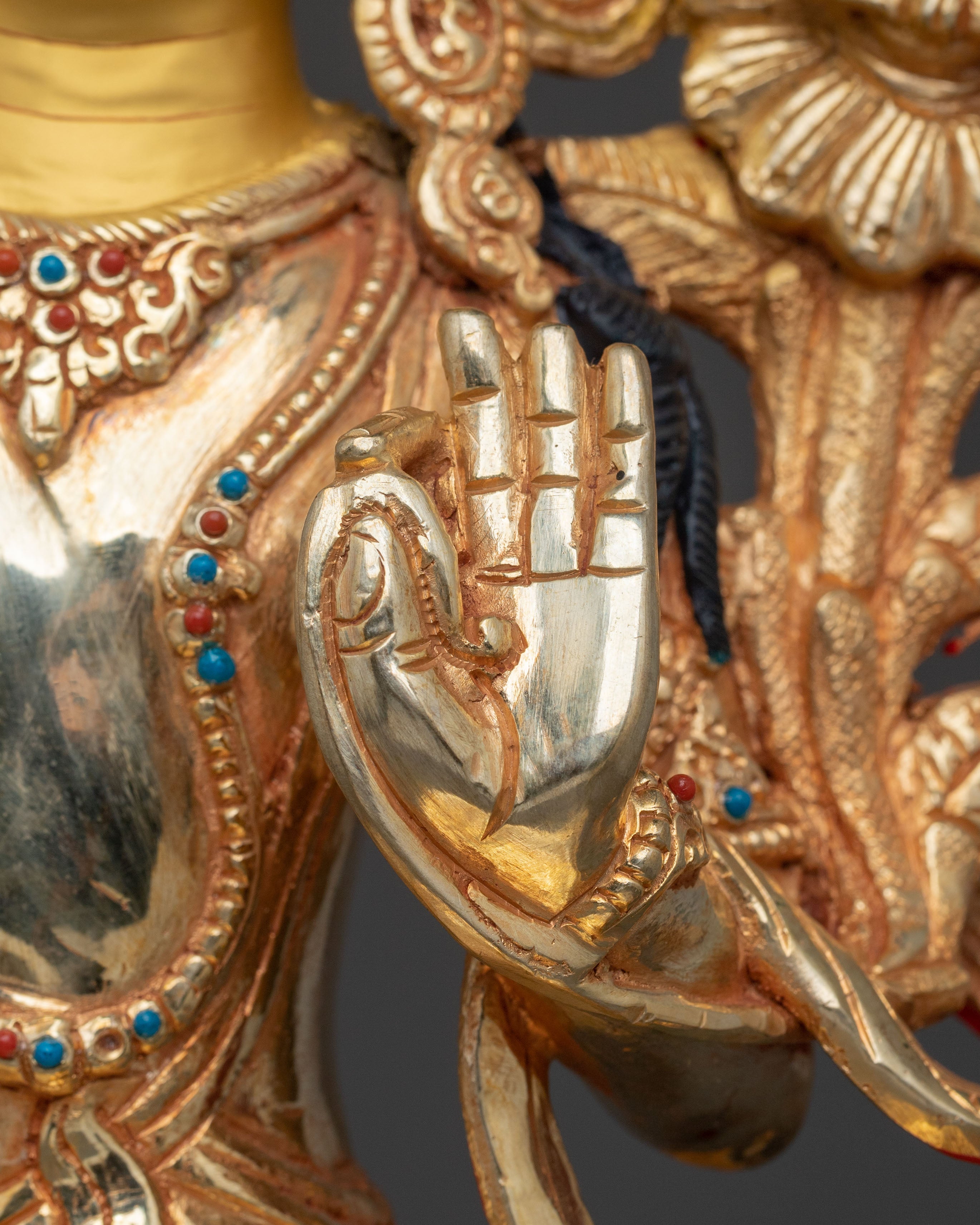 Manjushri Sacred Figurine | Copper Wisdom Deity Sculpture with Gold Plating