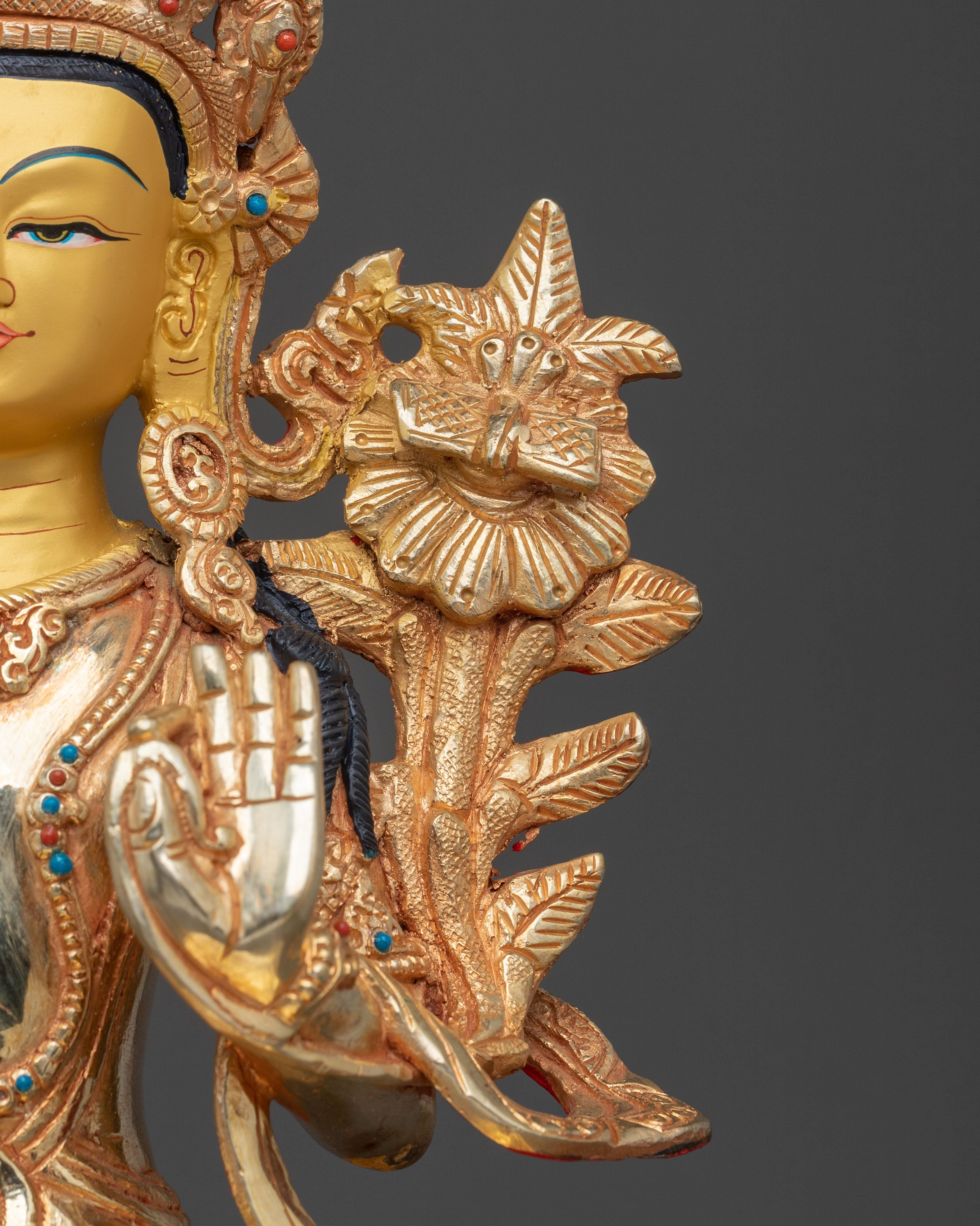 Manjushri Sacred Figurine | Copper Wisdom Deity Sculpture with Gold Plating