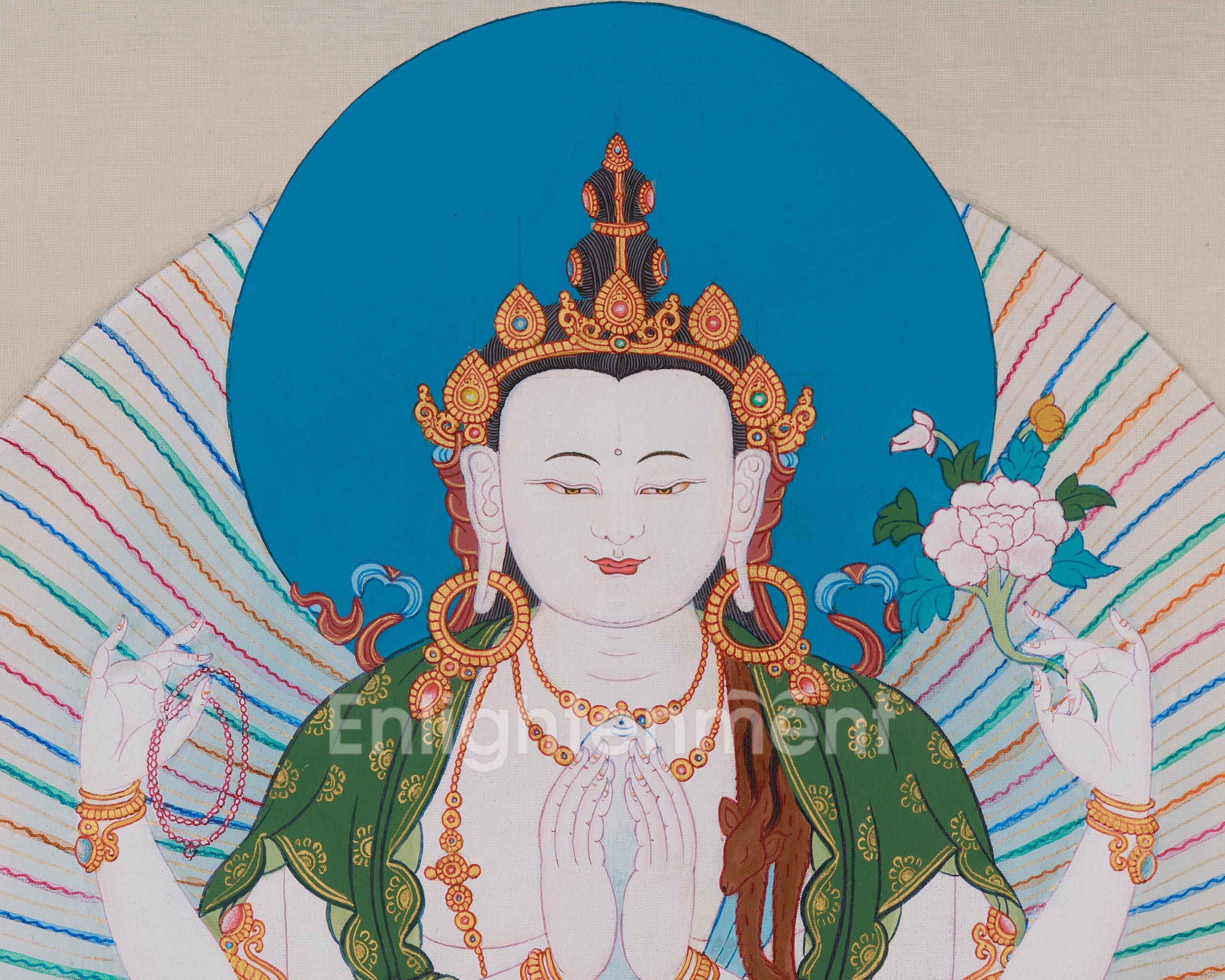 Chenrezig With Great Bodhisattvas Thangka | Wisdom Deity Manjushri | Vajrapani Art