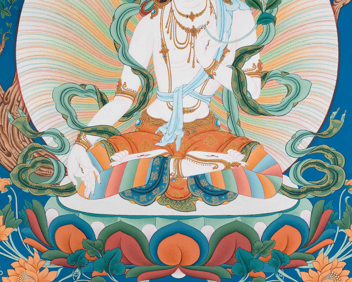 High-Quality Tibetan Goddess White Tara Print | Buddhist Deity of Healing and Longevity