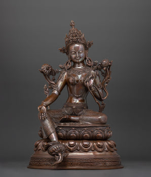 Sacred Green Tara Sculpture | Oxidized Copper Buddhist Deity Statue