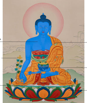 Lapis Lazuli Medicine Buddha Thangka | Healing and Compassion Through Sacred Art