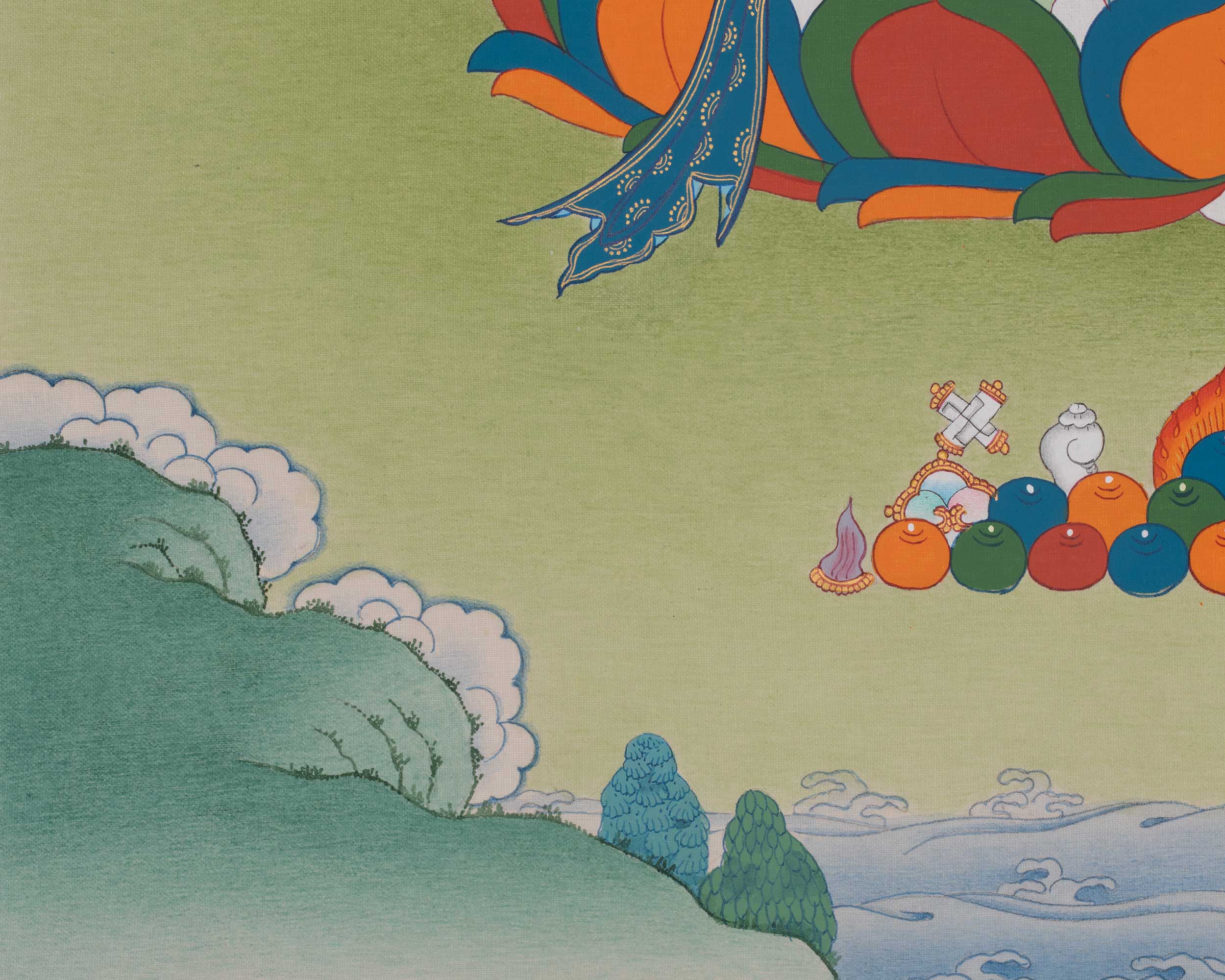 Manjushri Wisdom Deity Artwork | Tibetan Thangka of Enlightened Knowledge