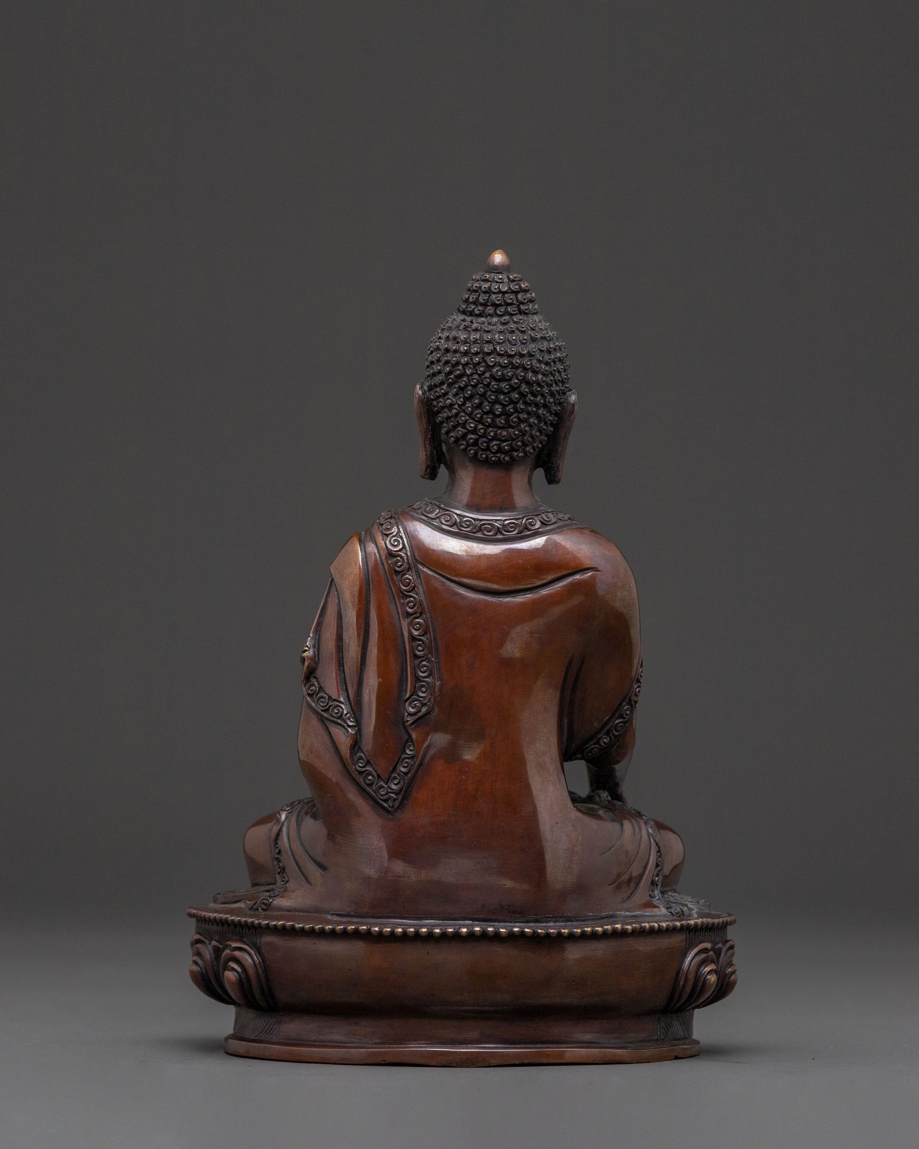 Historical Shakyamuni Buddha: Oxidized Copper Statue
