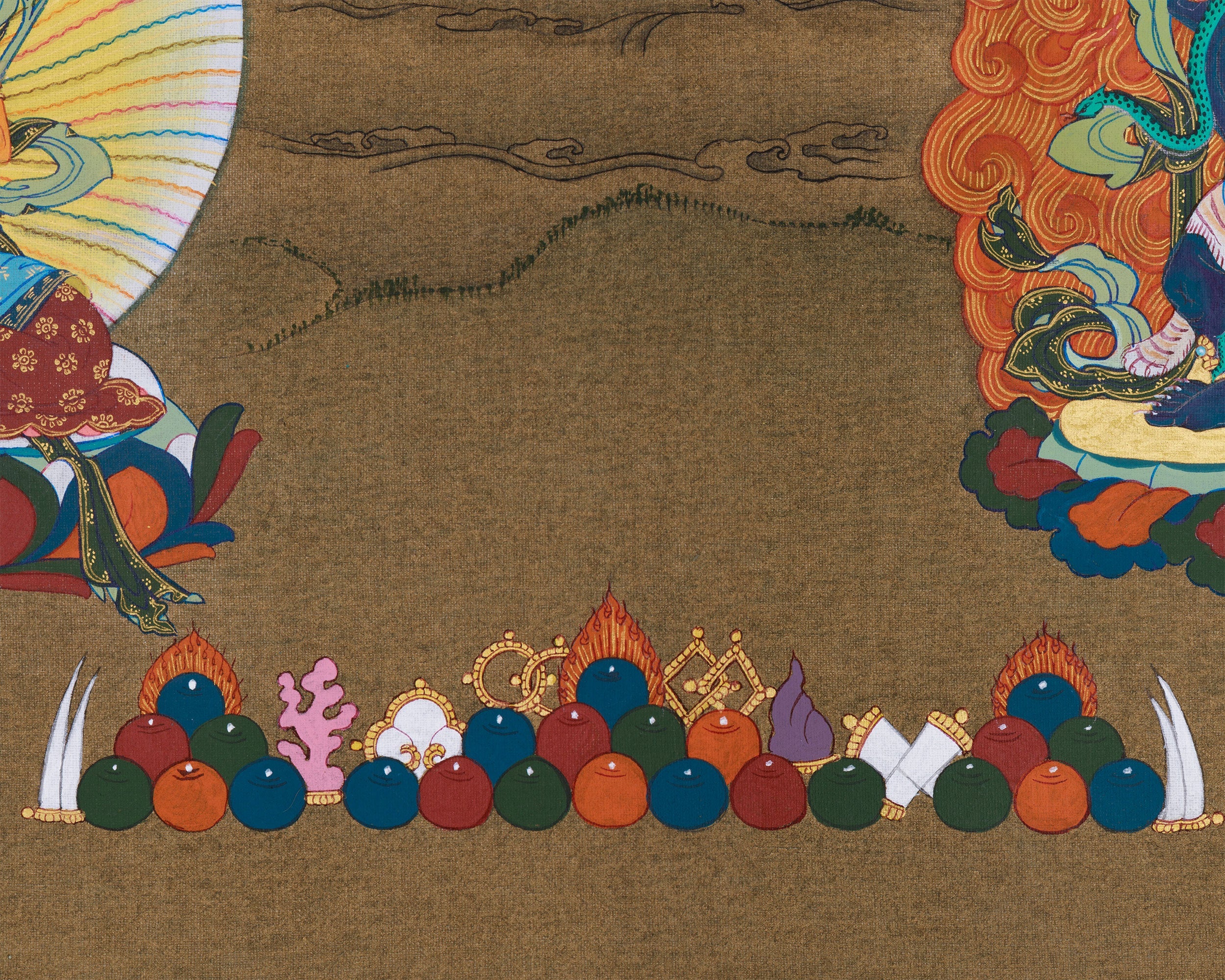 Traditional Thangka of Chenrezig | Featuring Manjushri and Vajrapani
