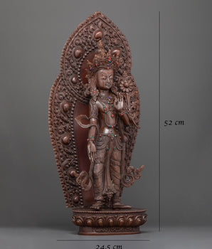 Standing Chenrezig Handmade Oxidized Statue | Embodiment of Compassionate Resolve