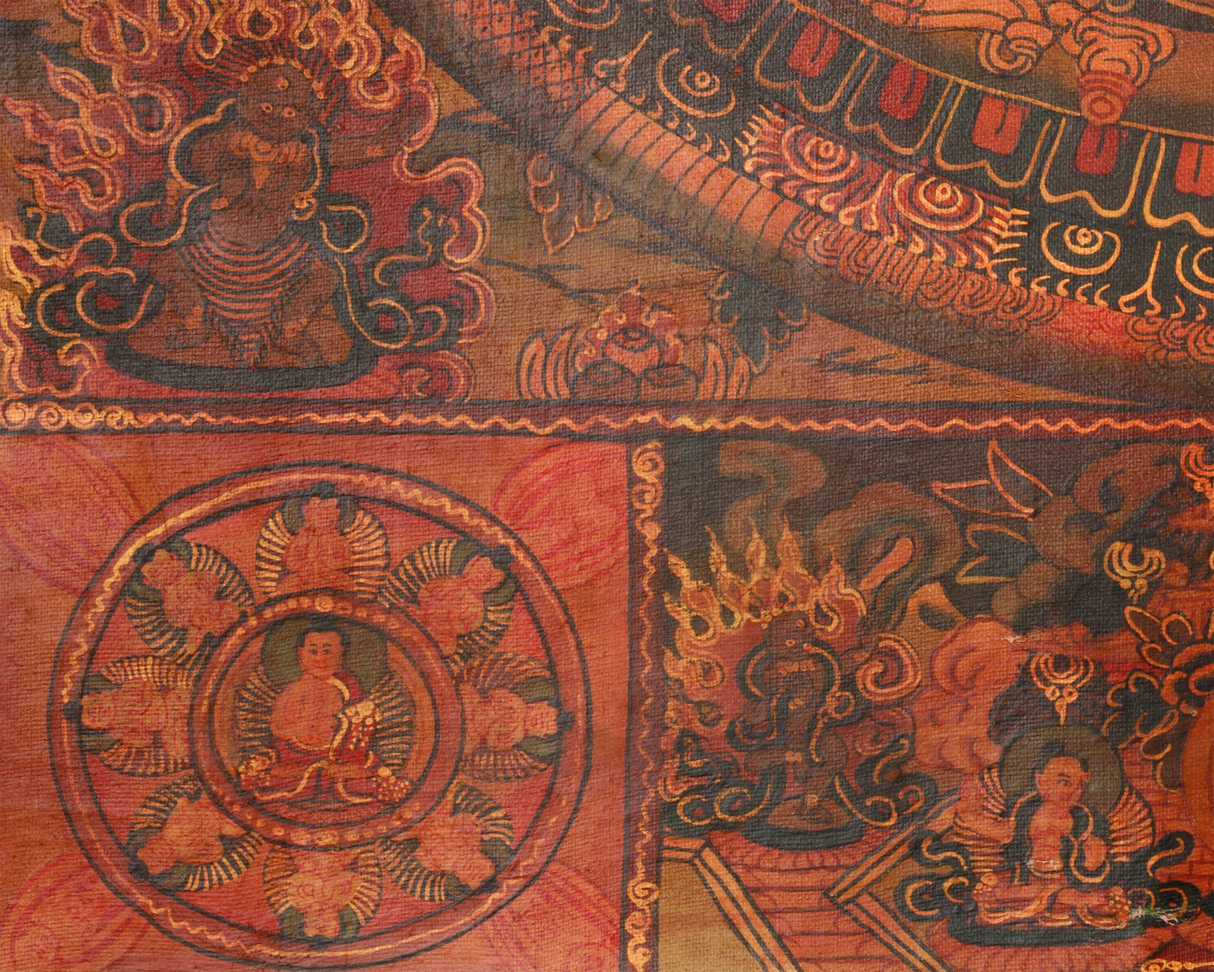 Oil Varnished Vintage Buddha Mandala | Hand-Painted Artwork of Divine Healing