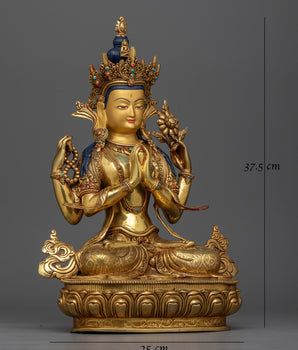 24K Gold Gilded Chenrezig Statue | Embodiment of Compassion and Serenity