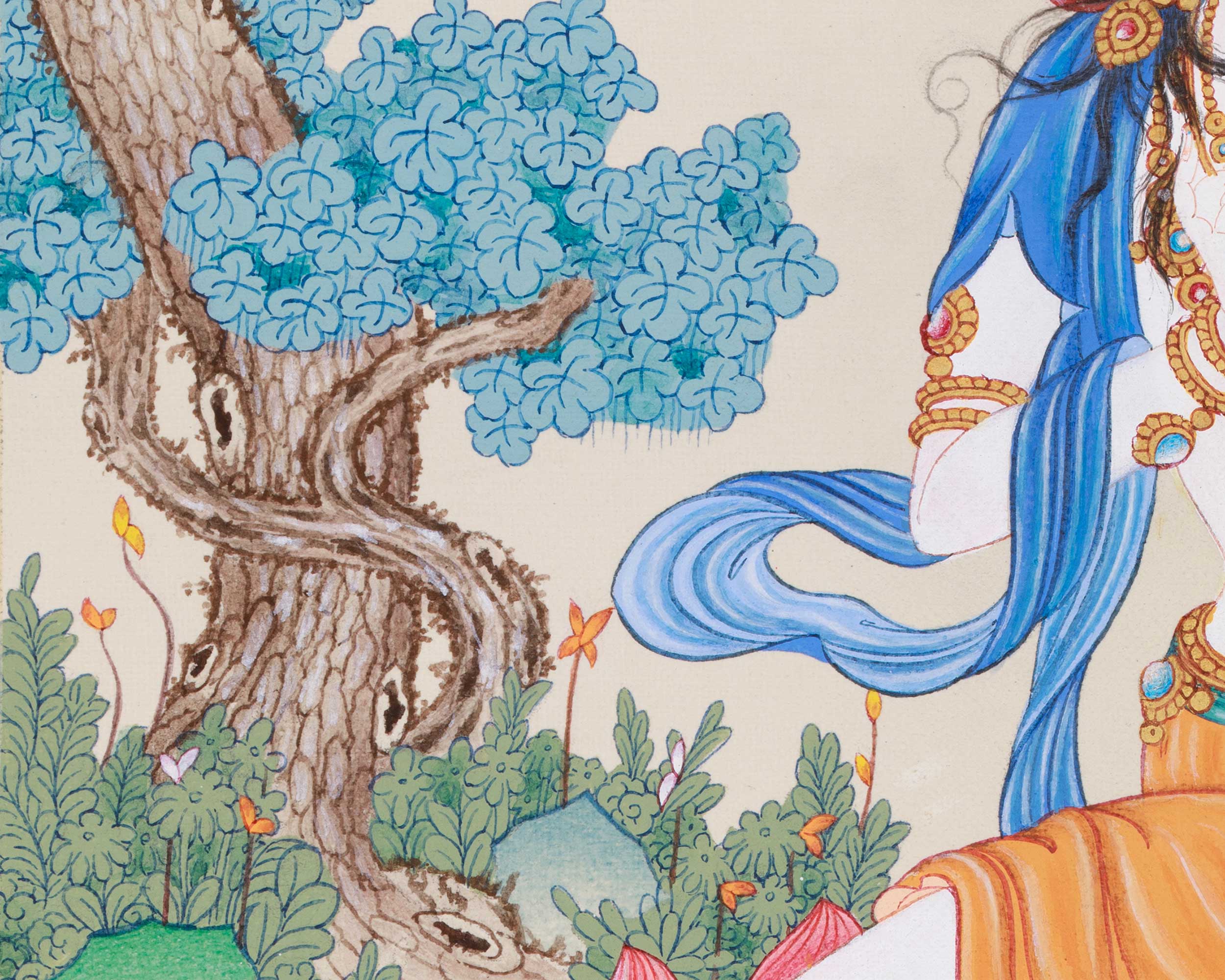 Traditional Mandarva Thangka | 3D Stone Dakini of Wisdom