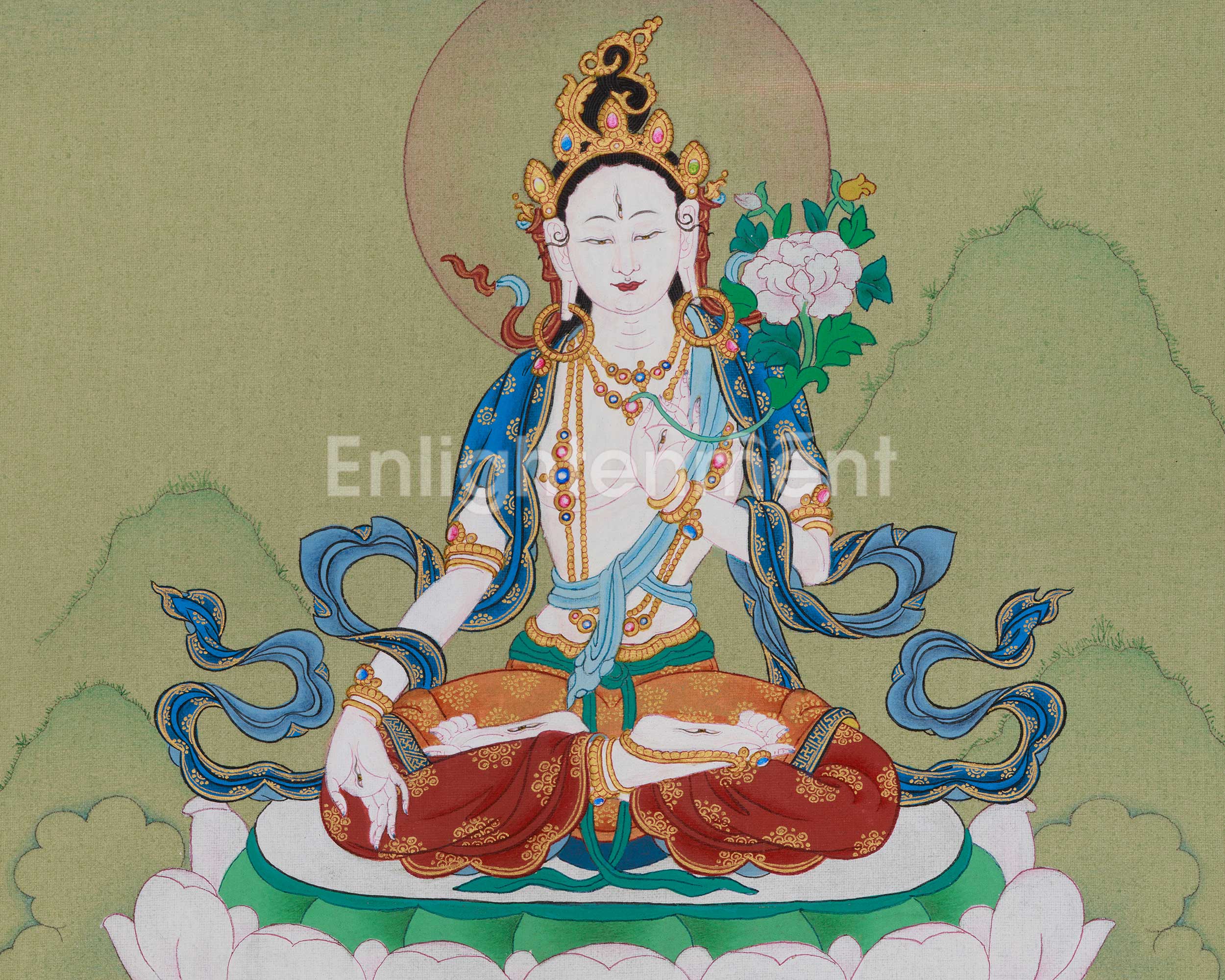 Healing Deity White Tara Artwork | Sita Tara | Seven-Eyed Traditional Thangka