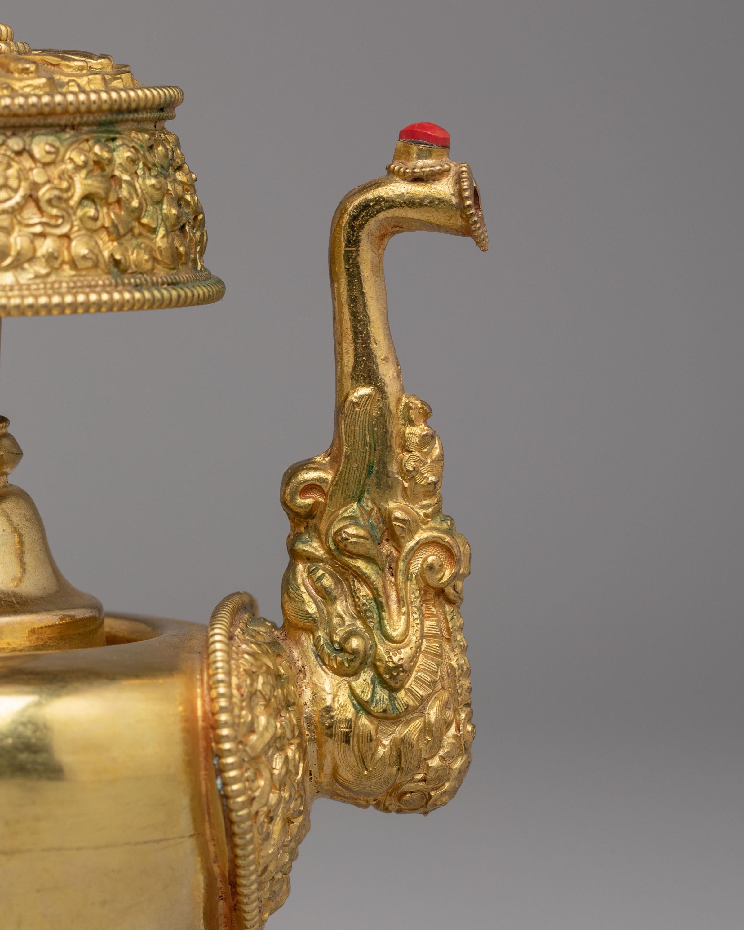 Handmade Tibetan Ritual Bhumba Set | Gold Plated Buddhist Ritual Vase