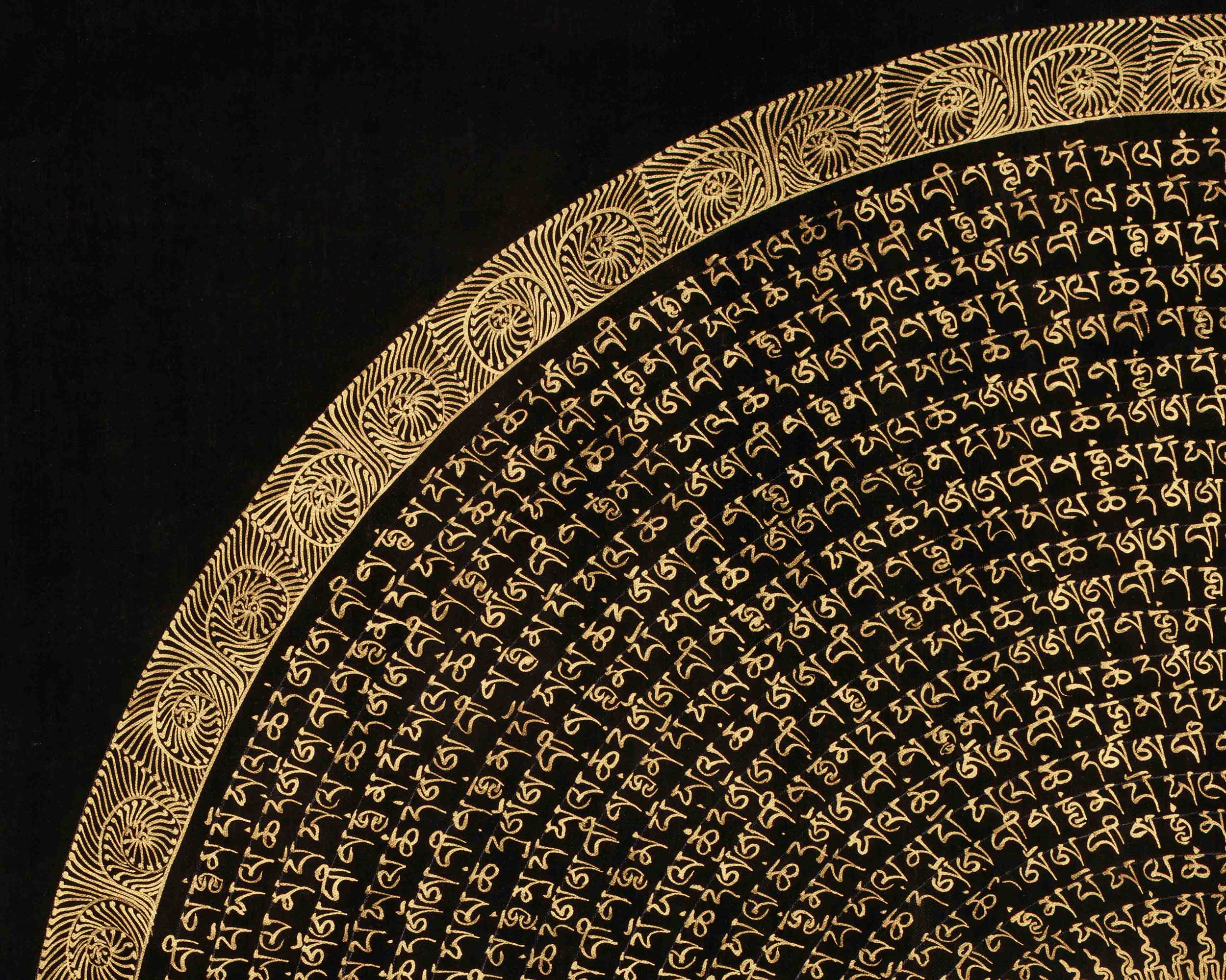 Tibetan Mantra Mandala Artwork | Himalayan Thangka Painting | Sacred Meditation Wall Hanging for Spiritual Home Decor