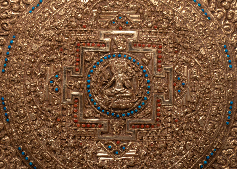 Green Tara Copper Mandala Art | Sacred Representation of Compassion and Protection