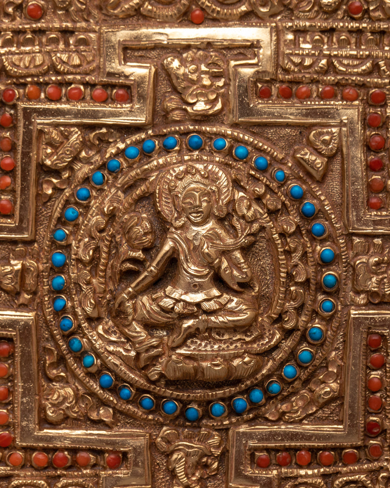 Green Tara Copper Mandala Art | Sacred Representation of Compassion and Protection